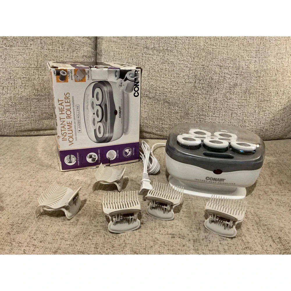 Conair Instant Heat Volume Rollers 5 Jumbo Flocked Hairsetter Dual Voltage White
